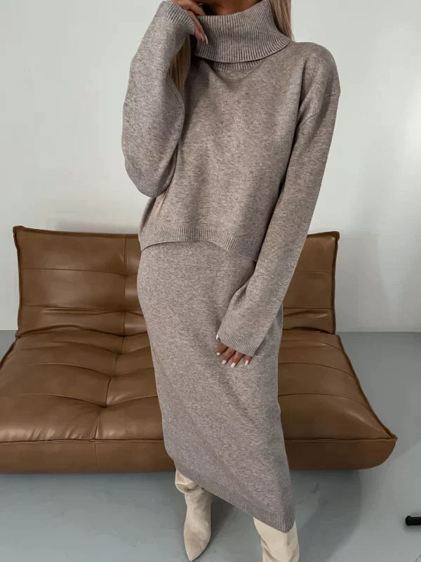 Stijlvolle set met een elegante jurk en coltrui