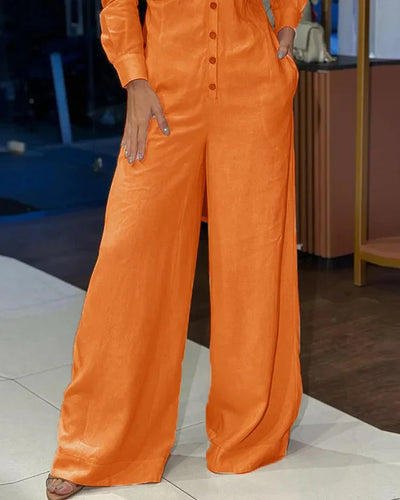 Angela - Casual jumpsuit met revers in effen kleur