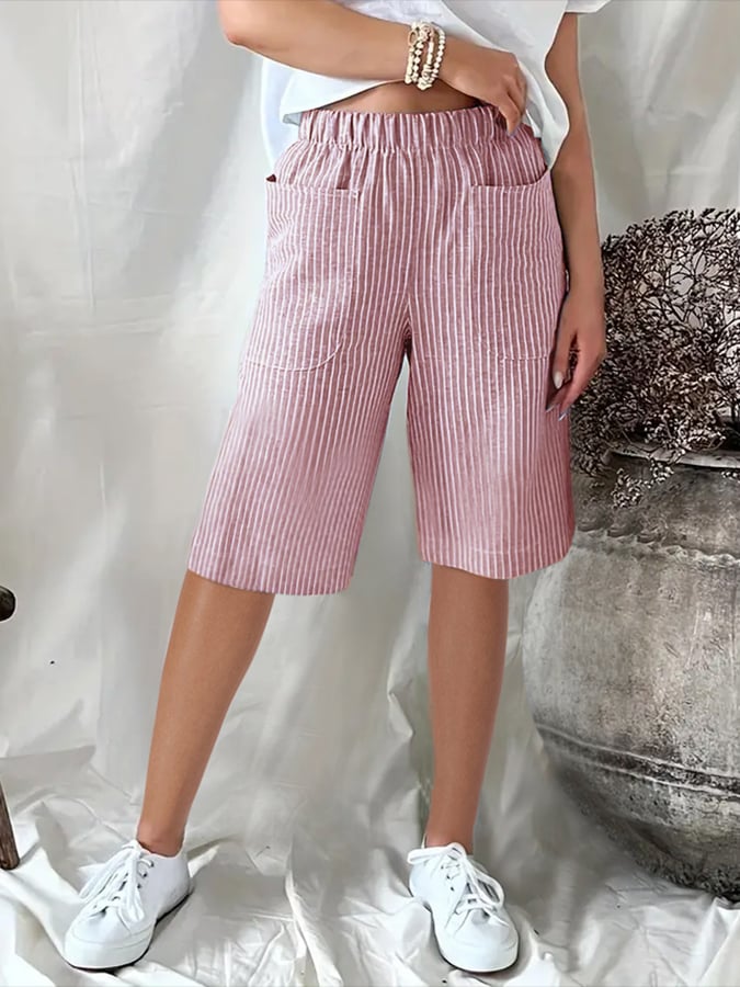 Paula - Losse, casual shorts met retro jacquardstrepen