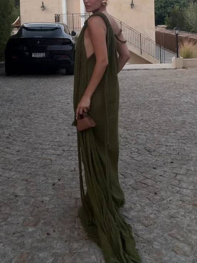 Elegante maxi jurk met off shoulder stijl en gevlochten detail