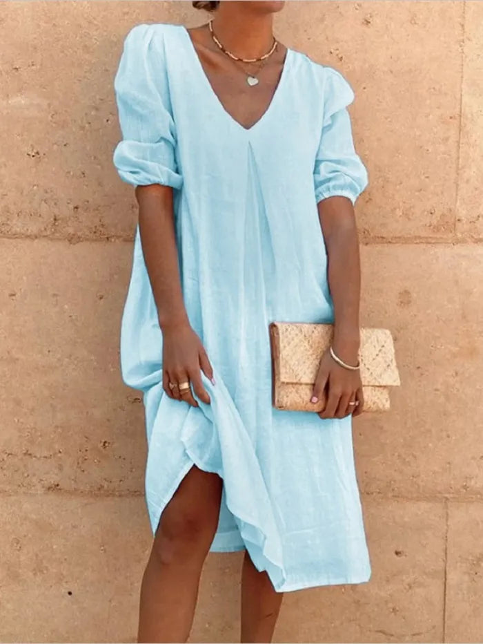 Sara - V-hals Casual Linnen Shift Dress