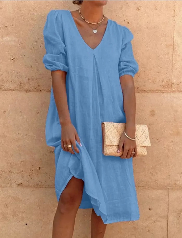 Sara - V-hals Casual Linnen Shift Dress