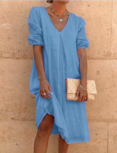 Sara - V-hals Casual Linnen Shift Dress