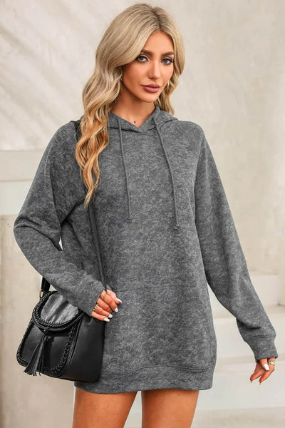 Grijze Mineral Wash Hoodie met Kangoeroezak en Touwtjesluiting