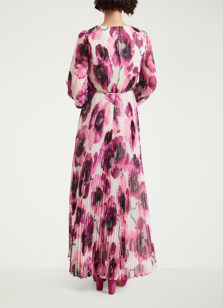 Elegante geplisseerde maxi jurk met bloemenprint en lange mouwen