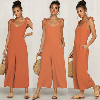 Elegante casual jumpsuit met brede pijpen en stijlvolle bandjes