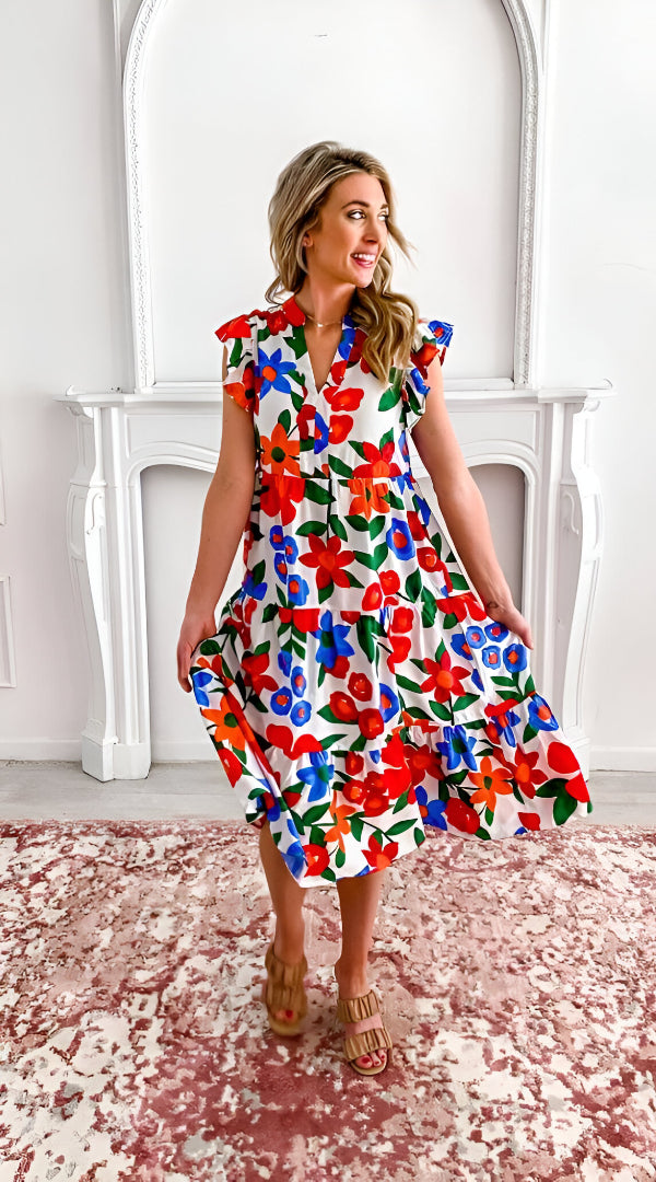 Bloemenprint midi jurk met romantische uitstraling voor elke gelegenheid