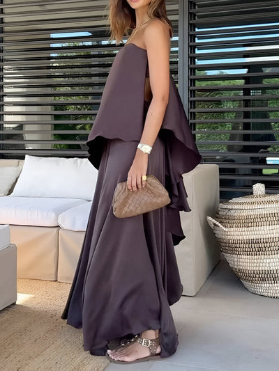 Tweedelige damesset met elegante strapless top en aansluitende rok voor een verfijnde look