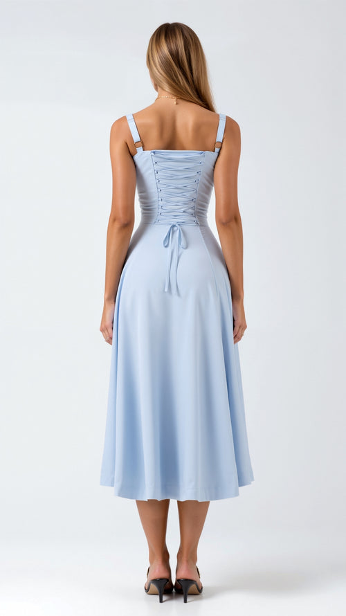 Elegante midi jurk zonder mouwen met bloemenmotief