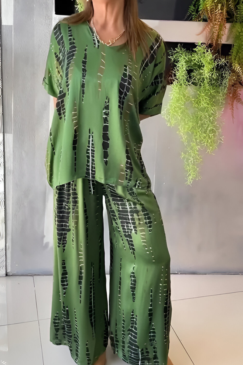 Casual tweedelig dames set met blouse en wijde broek