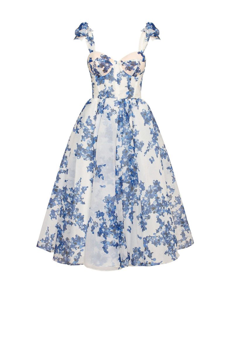 Zomerse midi jurk met bloemenprint en fijne bandjes