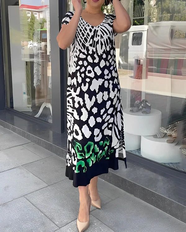 Casual maxi jurk met korte mouwen en print