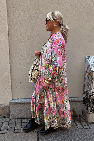Lange jurk met print en wijde lange mouwen in bohemian stijl