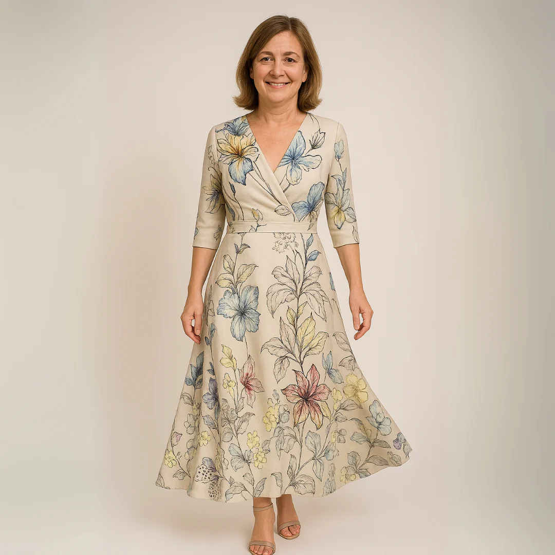 Elegante midi jurk met verfachtige bloemenprint voor een stijlvolle uitstraling