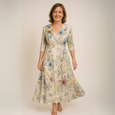 Elegante midi jurk met verfachtige bloemenprint voor een stijlvolle uitstraling