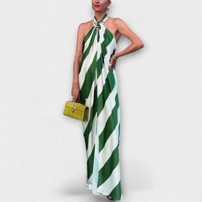 Gestreepte halter maxi jurk met open rug
