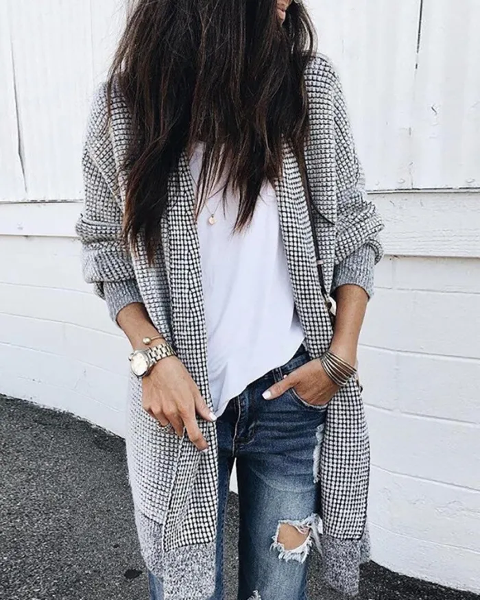Stijlvol langmouw vest in trendy geruit design