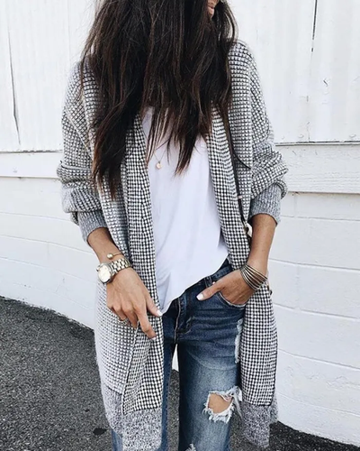 Stijlvol langmouw vest in trendy geruit design