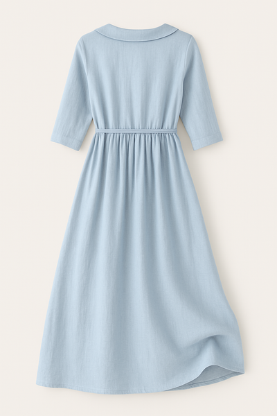 Elegante retro midi-jurk met knopen en driekwart mouwen voor een tijdloze uitstraling