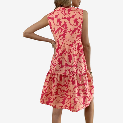 Speelse mini jurk zonder mouwen met bloemenprint en wijde vorm