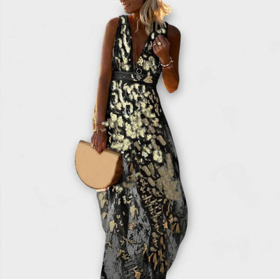 Vloeiende elegante maxi jurk met v hals