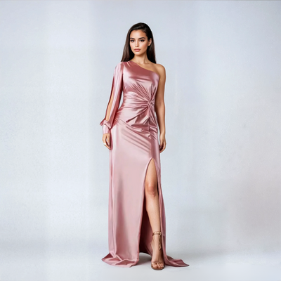 Elegante maxi jurk voor avondkleding met één open mouw