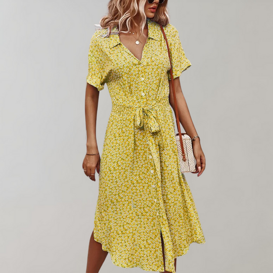 Zomerse midi jurk met korte mouwen en bloemenmotief voor dames