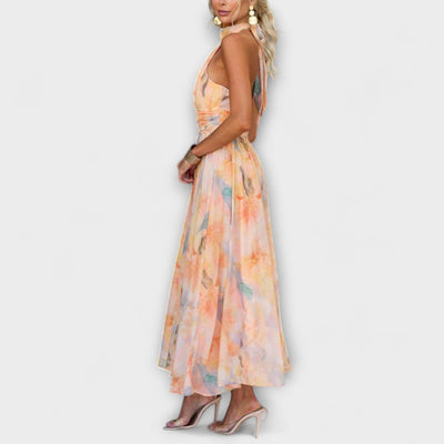 Halterjurk in maxi lengte met verfachtige print voor elegante zomerlooks