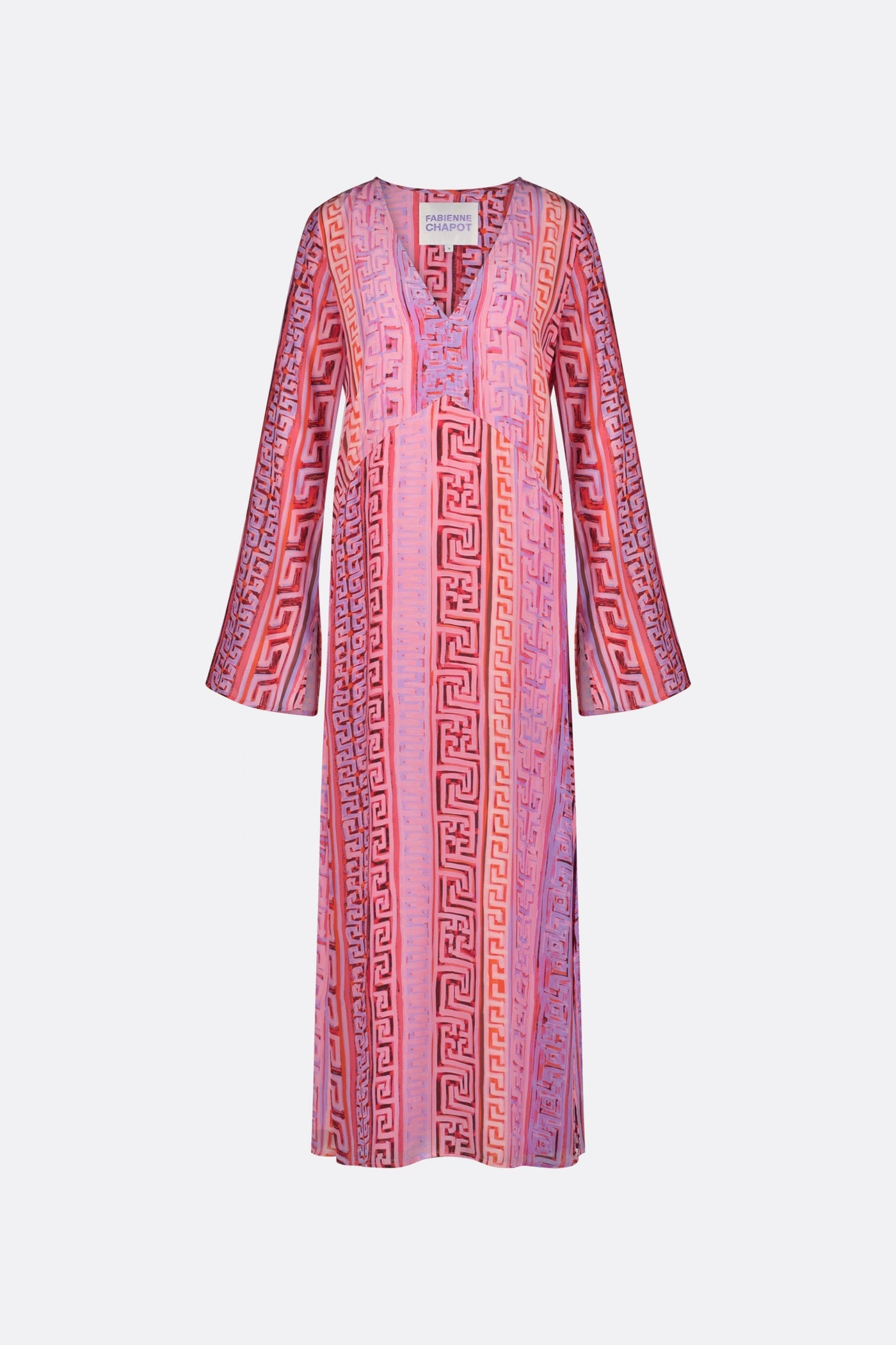 Lange zomerse damesjurk met print en wijde lange mouwen voor een ontspannen look