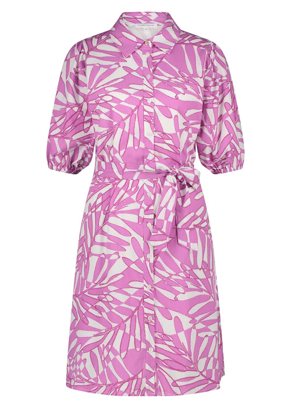 Zomerse casual jurk met knopen korte mouwen en bladerenprint