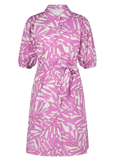 Zomerse casual jurk met knopen korte mouwen en bladerenprint