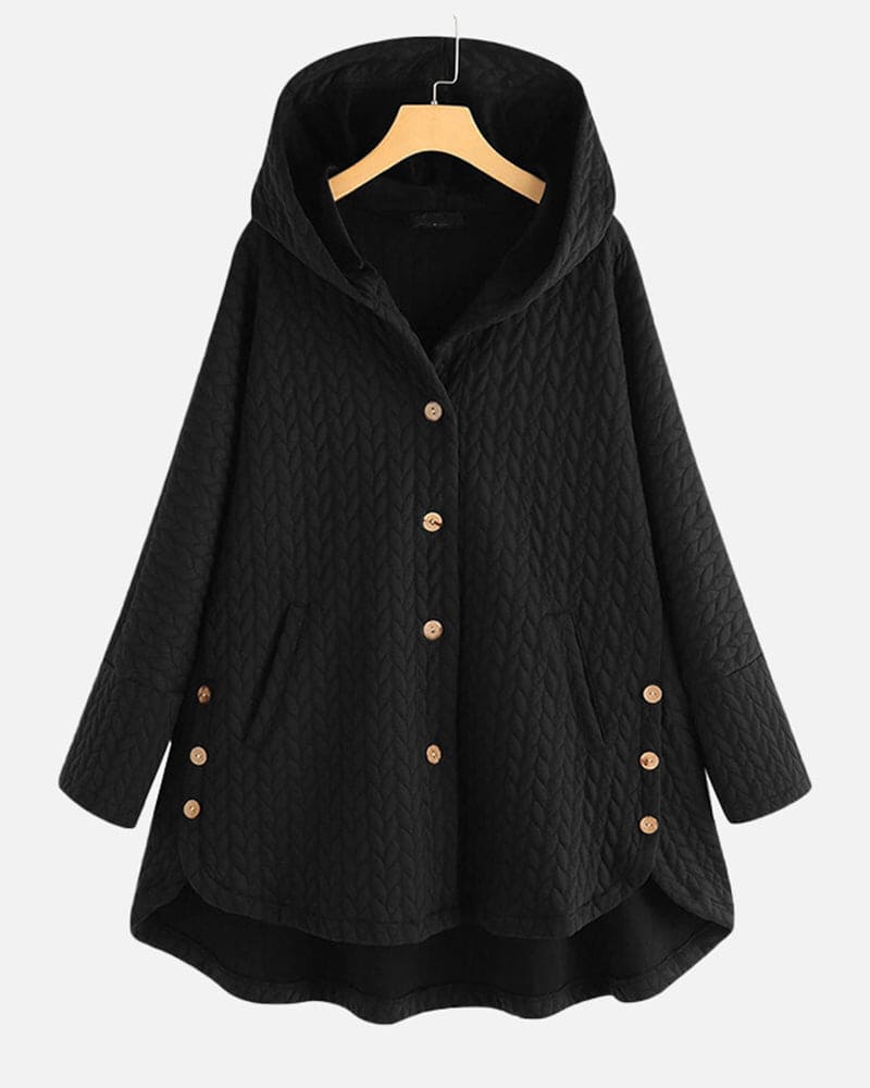 Trendy damesjas met capuchon en stijlvolle knoopsluiting