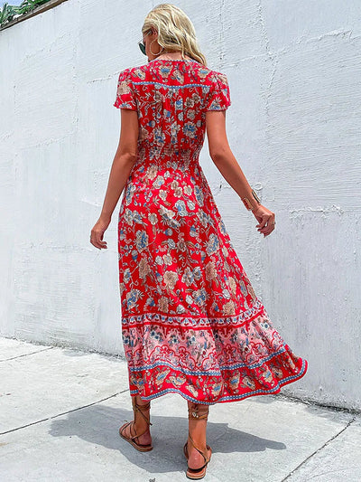 Elegante midi jurk zonder mouwen met bloemenpatroon