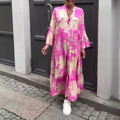 Lange damesjurk met wijde pasvorm en lange mouwen in boho stijl