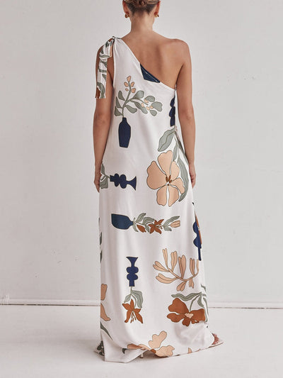 Asymmetrische damesjurk met print en vloeiende maxi lengte voor zomerse momenten
