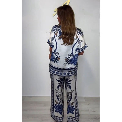 Luchtig dames set met korte mouwen top en wijde broek in boho stijl