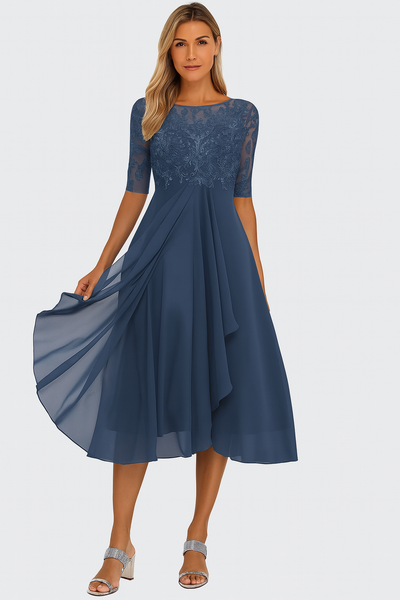 Elegante midi jurk voor feestelijke gelegenheden met korte mouwen