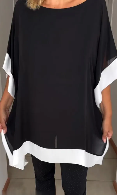 Brenda - Casual top met patchwork in contrasterende kleuren