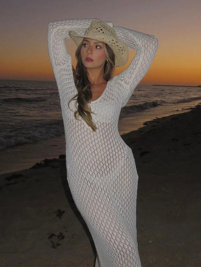 Elegante maxi zomerjurk met lange mouwen voor stranddagen