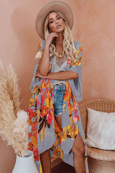 Lange kimono met bloemenprint en losvallend model voor een stijlvolle look