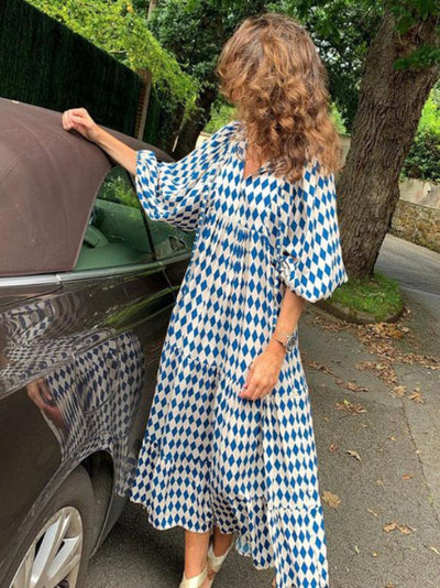 Elegante zomer maxi jurk met korte pofmouwen