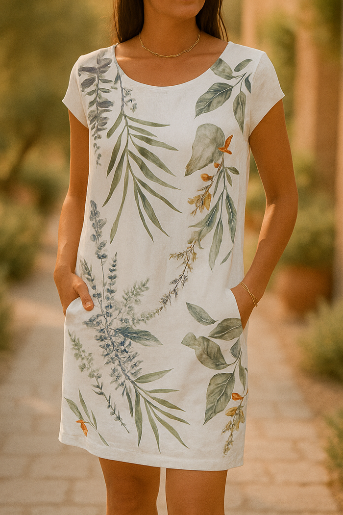 Korte elegante damesjurk met casual uitstraling en korte mouwen