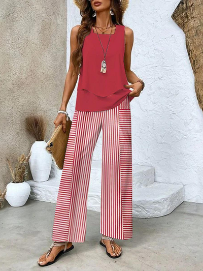 Zomers dames set met mouwloze top en wijde broek voor een elegante uitstraling