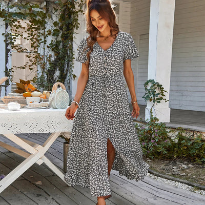 Vintage maxi jurk met bloemenprint en elegante stijl