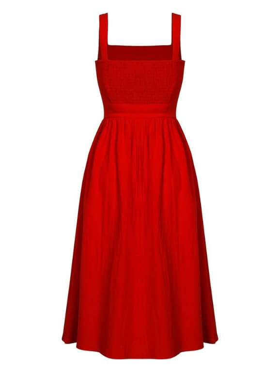 Mouwloze damesjurk met rechte halslijn en elegante midi lengte