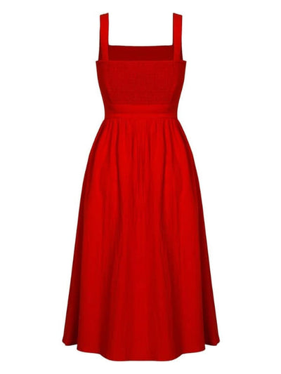 Mouwloze damesjurk met rechte halslijn en elegante midi lengte