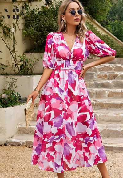 Elegante midi jurk met korte mouwen voor dagelijks comfort