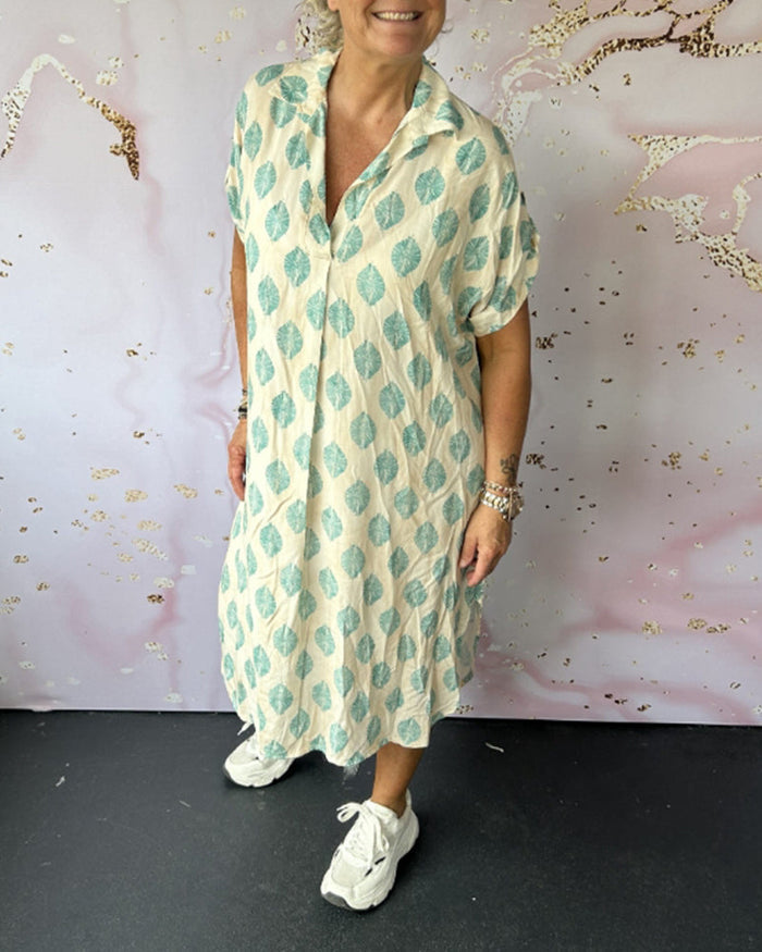 Elegante midi overhemdjurk met korte mouwen in boho stijl