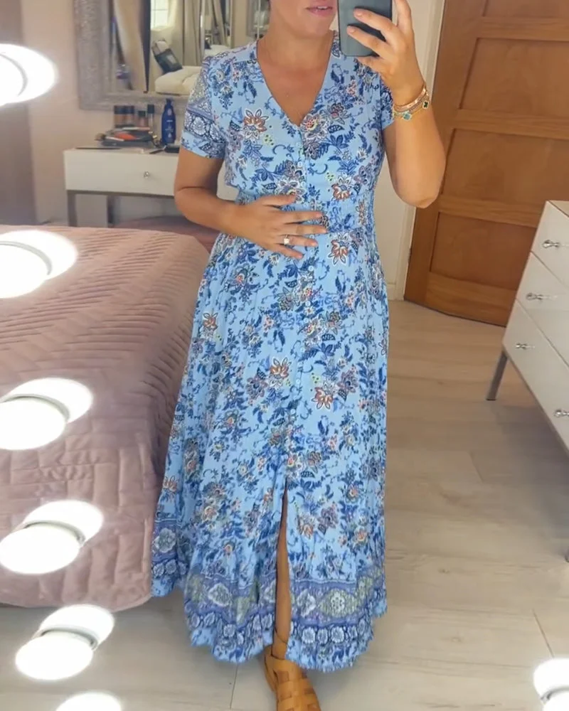 Lucia - V-hals jurk met bloemenprint