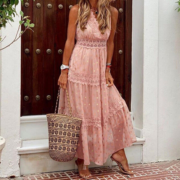 Maxi jurk in boho stijl zonder mouwen voor elegante uitstraling